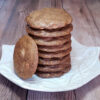 A tall stack of Easy 4 Chocolates Lime Cookies stands ready on a simple white plate.