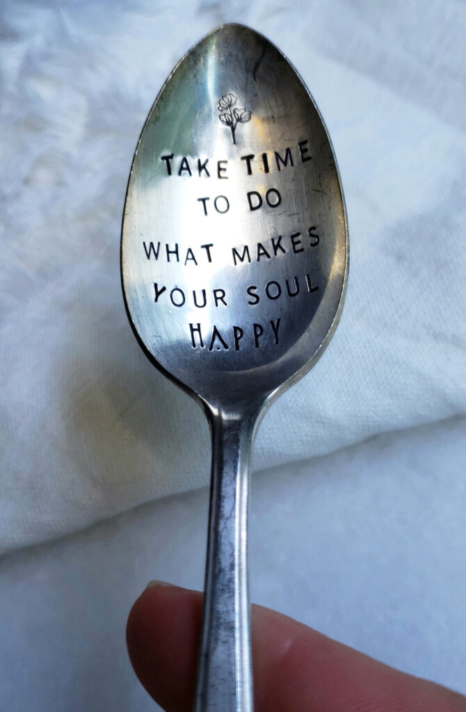 A spoon featured in this recipe for Easy 7-Ingredient Mexican Chocolate Ice Cream reads, take time to do what makes your soul happy.