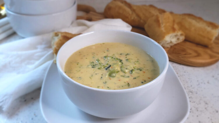 A hot bowl of this Amazing 30 Minute Smoked Gouda Broccoli Soup and a rustic baguette make a simple dinner.