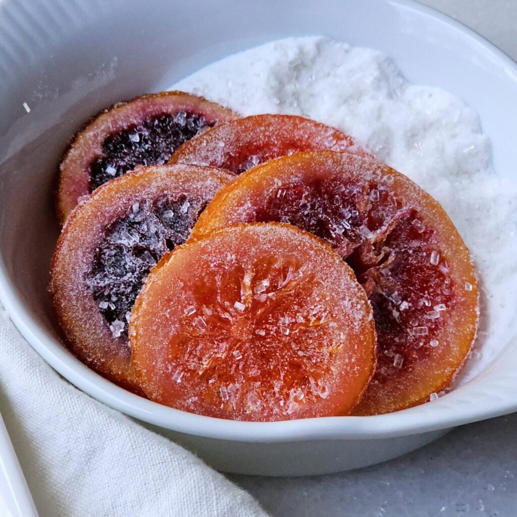 Candied blood orange slices
