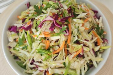 A bowl of Easy Cider Vinegar Coleslaw in 1 Hour