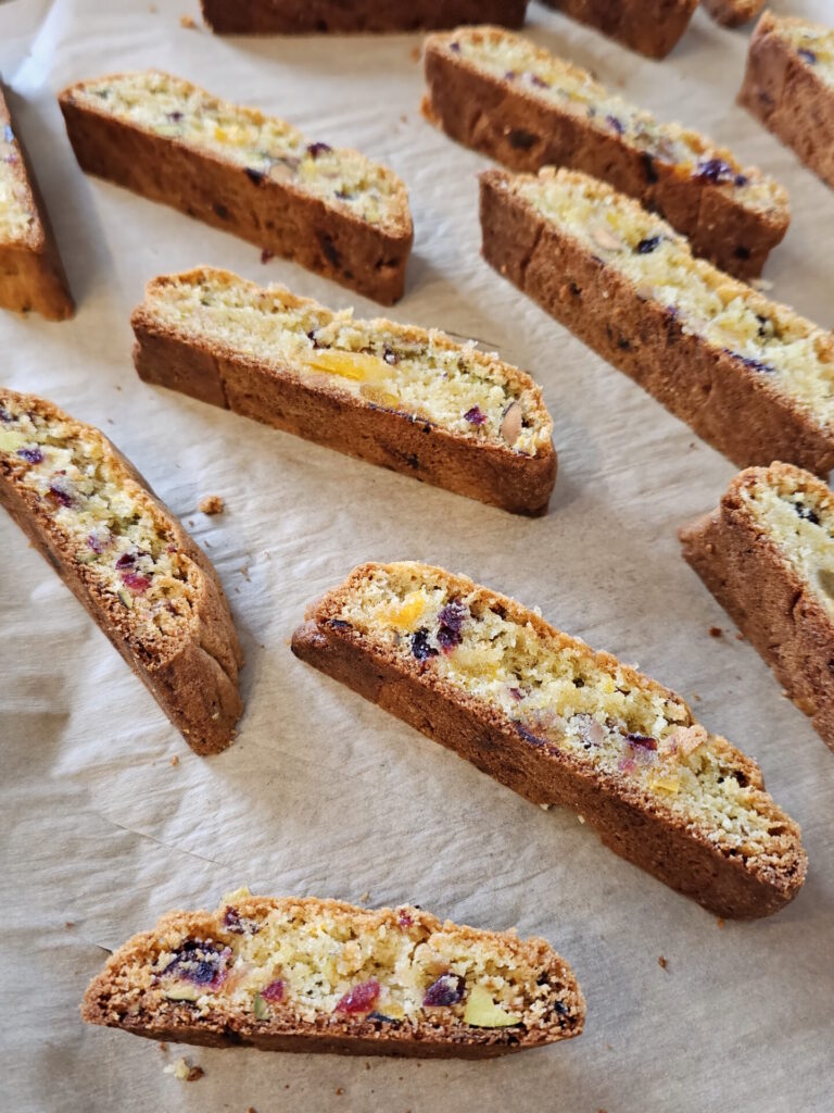 Stages of the dough preparation and baking of these Simple and Delicious Cranberry Apricot Biscotti.